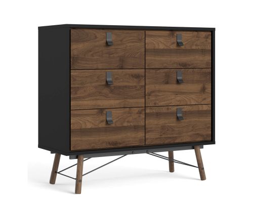 FTG Ry Matt Black and Walnut 6 Drawer Double Chest