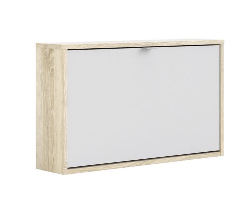 FTG Shoes White and Oak Shoe Cabinet W. 1 Tilting Door and 1 Layer