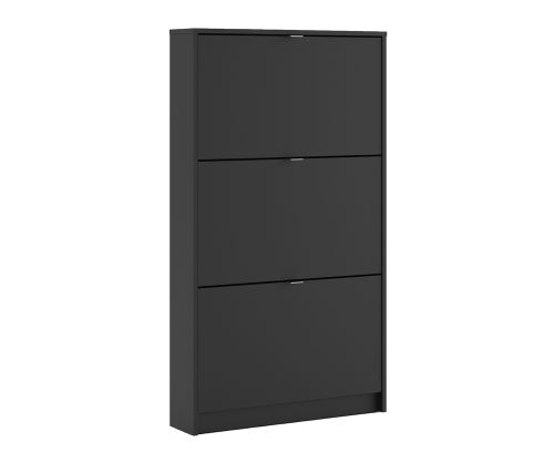 FTG Shoes Matt Black Shoe Cabinet W. 3 Tilting Door and 1 Layer
