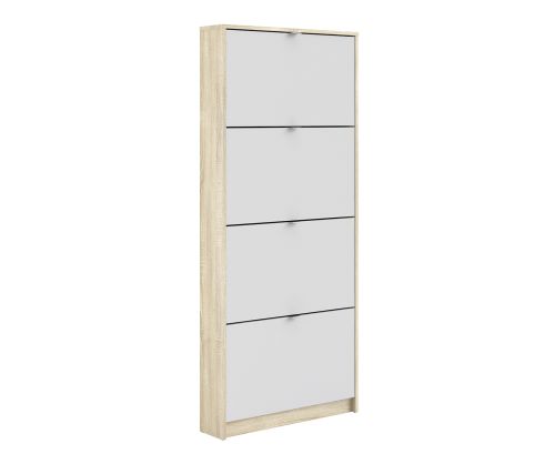 FTG Shoes White and Oak Shoe Cabinet W. 4 Tilting Door and 1 Layer
