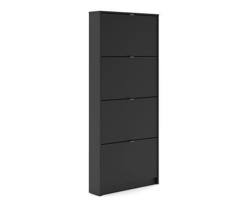 FTG Shoes Matt Black Shoe Cabinet W. 4 Tilting Door and 1 Layer