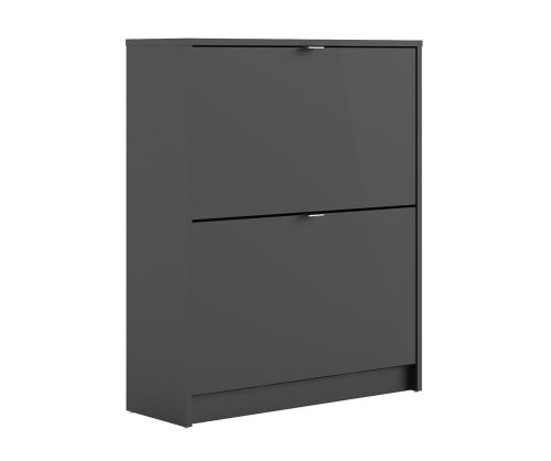 FTG Shoes Matt Black Shoe Cabinet W. 2 Tilting Door and 2 Layer