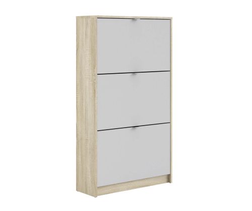 FTG Shoes White and Oak Shoe Cabinet W. 3 Tilting Door and 2 Layer