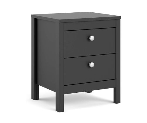 FTG Madrid Matt Black 2 Drawer Bedside Table