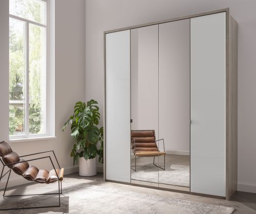 Wiemann Tampa White and Mirror 4 Door Hinged Wardrobe