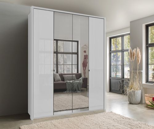 Wiemann Tampa White Glass and Mirror Door Hinged Wardrobe