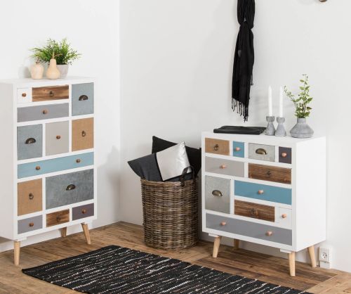 Thais White Shabby Chic Multi Coloured 11 Drawer Chest