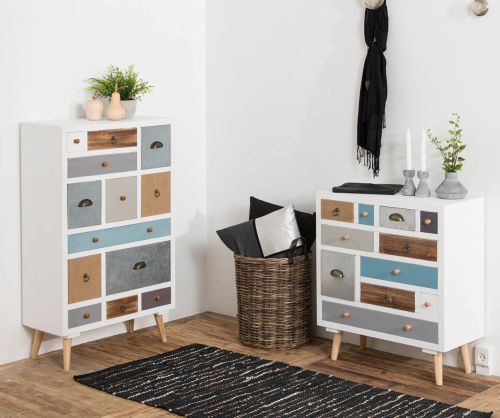 Thais White Shabby Chic Multi Coloured 13 Drawer Chest