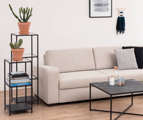 Seaford Narrow Black Metal Bookcase with 3 Glass Shelves