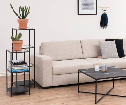 Seaford Narrow Black Metal Bookcase with 2 Glass Shelves