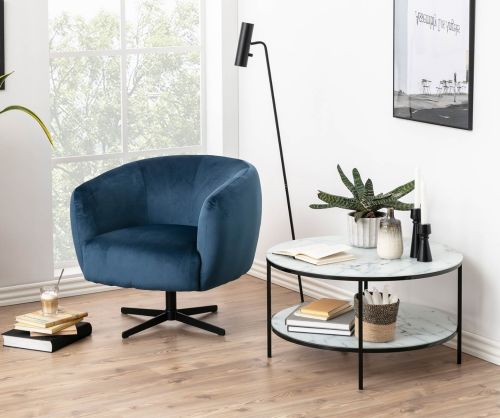 Alisma Round Coffee Table with Marble Effect Top And Black Legs