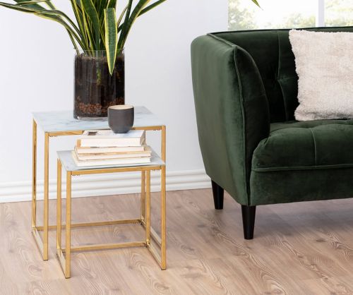 Alisma Nest of Tables with White Marble Effect Top And Gold Legs