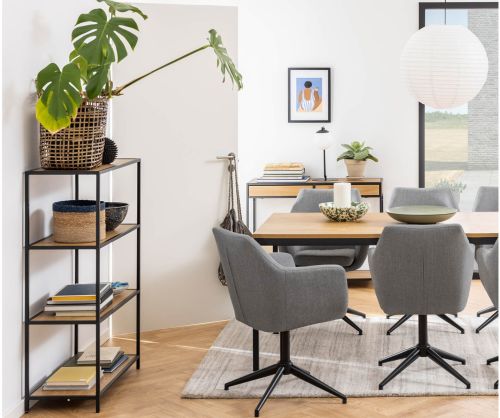 Seaford Black Metal Low Bookcase with 3 Oak Shelves