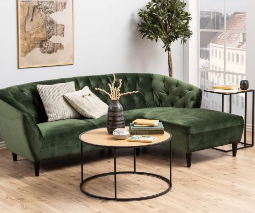 Seaford Black Metal Round Coffee Table with Oak Top