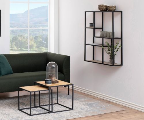 Seaford Black Metal Wall Shelf with 3 Additional Sonoma Oak Shelves