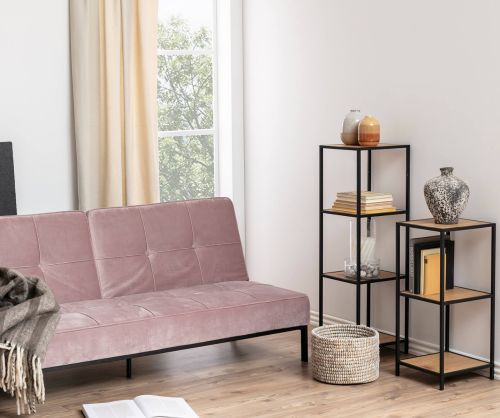 Seaford Narrow Black Metal Bookcase with 2 Oak Shelves
