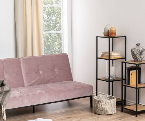 Seaford Narrow Black Metal Bookcase with 3 Oak Shelves