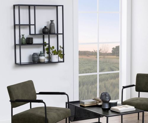 Seaford Black Metal Wall Shelf with 3 Additional Black Shelves
