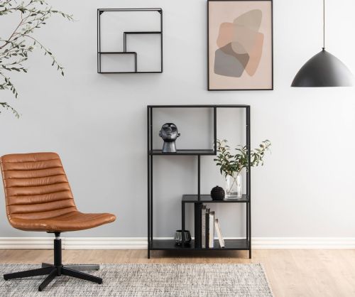 Seaford Black Metal Asymmetrical Bookcase with 3 Black Shelves