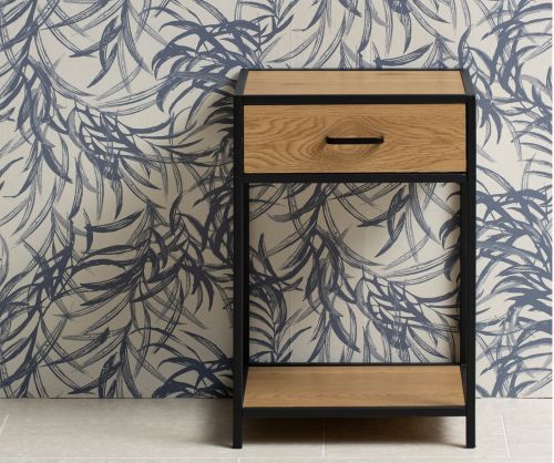 Seaford Black and Oak Bedside Table with 1 Drawer 