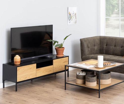 Seaford Black and Oak TV Unit 2 Doors 1 Drawer 
