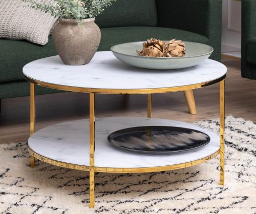 Alisma Round Coffee Table with Marble Effect Top And Gold Legs