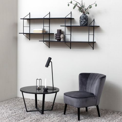 Amble Black Marble Melamine Top Round Coffee Table with Black Legs