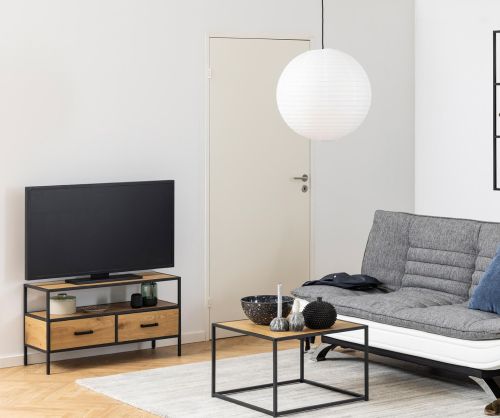 Seaford Black and Oak TV Unit 2 Drawers 