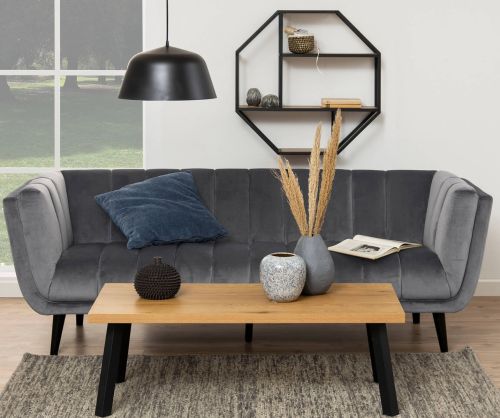 Seaford Black and Oak Octagonal Metal Wall Shelf