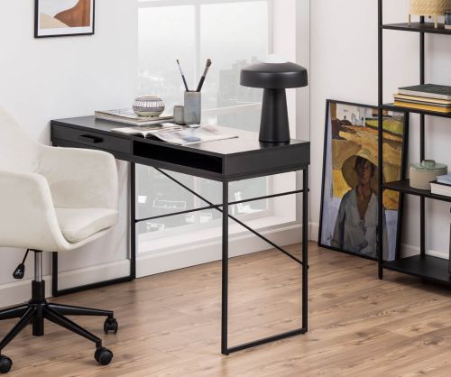 Seaford Ash Black 1 Drawer Office Desk 