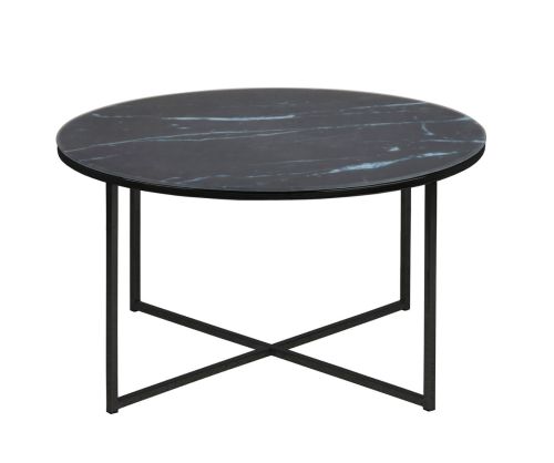 Alisma Round Coffee Table with Black Marble Top And Black Legs
