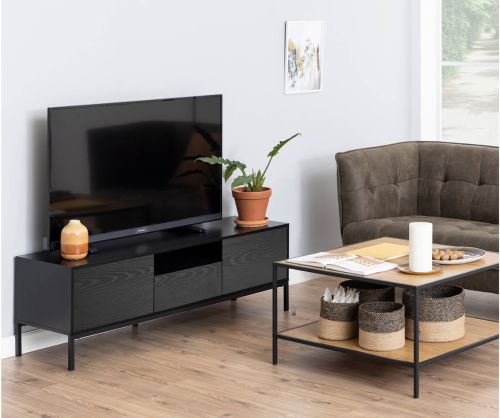Seaford Ash Black 2 Door and 1 Drawer TV Unit 