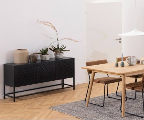 Newcastle Matt Black 3 Door Raised Sideboard 