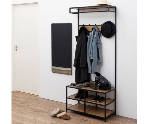 Seaford Black and Oak Clothes Rack with 3 Shelves 
