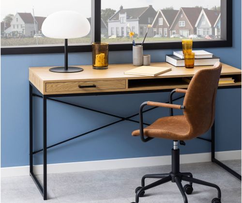 Seaford Black and Oak Office Desk with 1 Drawer