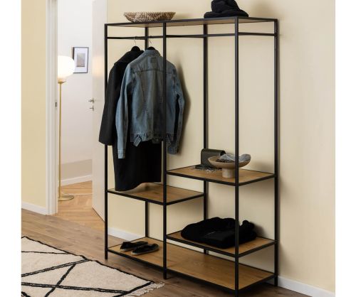 Seaford Black and Oak Clothes Rack with 4 Shelves 