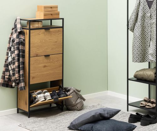 Seaford Black and Oak Shoe Cabinet 