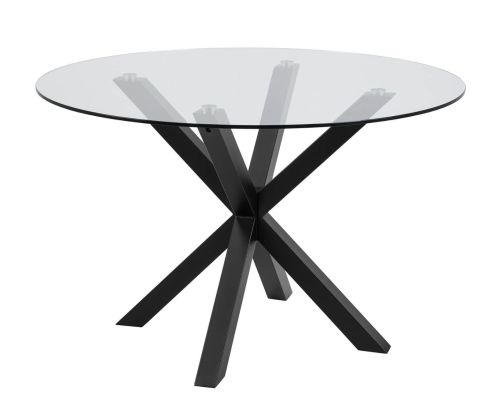 Heaven Glass Top Round Dining Table with Clear With Black Legs
