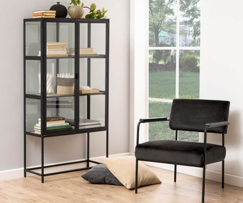 Seaford Black and Oak 2 Glass Door Display Cabinet 