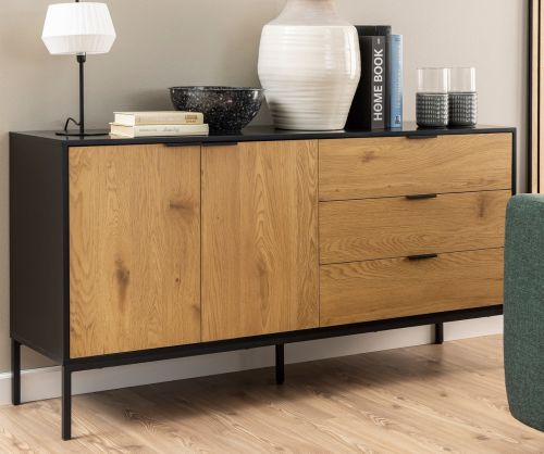 Seaford Black Sideboard with 2 Doors and 3 Drawers 