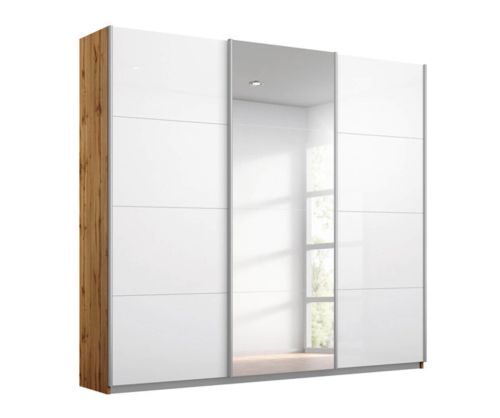 Rauch Kulmbach White Glass Front 3 Sliding Glass 1 Mirror Door Wardrobe with Carcase Colour Handle Strips(W271cm)