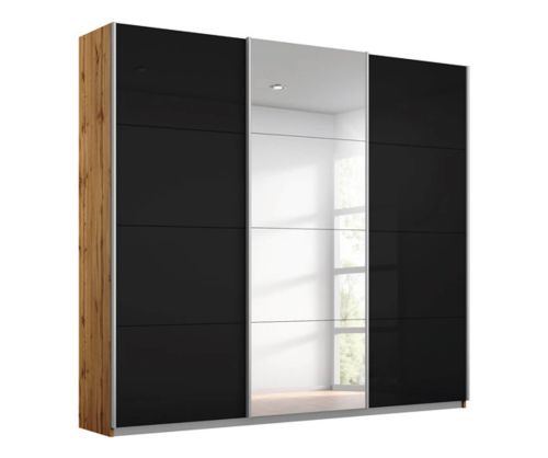 Rauch Kulmbach High Polish Effect Grey Front 3 Sliding Door 1 Mirror Wardrobe with Chrome Colour Handle Strips(W203cm)