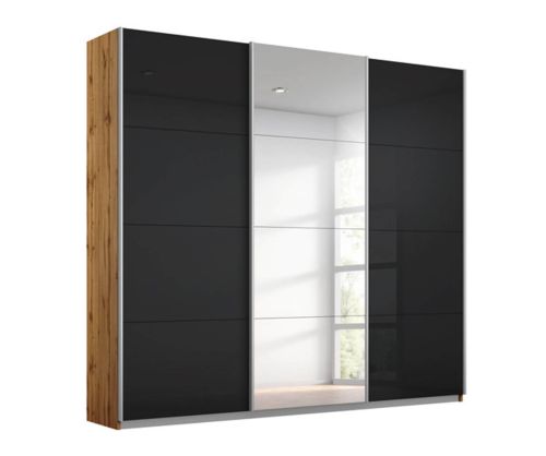 Rauch Kulmbach Basalt Glass Front 3 Sliding Glass 1 Mirror Door Wardrobe with Carcase Colour Handle Strips(W271cm)