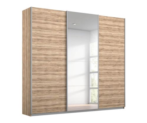 Rauch Kulmbach 3 Sliding Door 1 Mirror Wardrobe with Chrome Colour Handle Strips(W203cm)