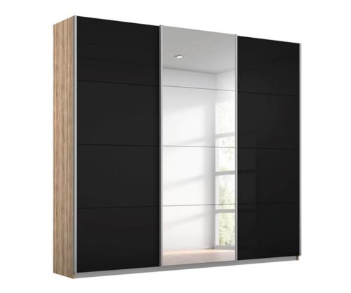 Rauch Kulmbach Black Glass Front 3 Sliding Glass 1 Mirror Door Wardrobe with Aluminum Colour Handle Strips(W271cm)