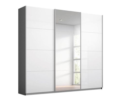 Rauch Kulmbach White Glass Front 3 Sliding Glass Door 1 Mirror Wardrobe with Chrome Colour Handle Strips(W203cm)