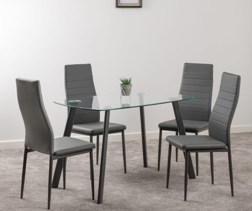 Seconique Furniture Abbey Clear Glass And Grey Faux Leather  Dining Set
