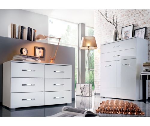 Rauch Modern Aditio Metallic Grey Carcase with Basalt Glass 2 Door 2 Drawer  Chest-H130cm