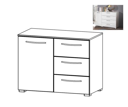 Rauch Aldono Silk Grey Carcase with White High Polish Front 1 Left Door 3 Drawer Chest