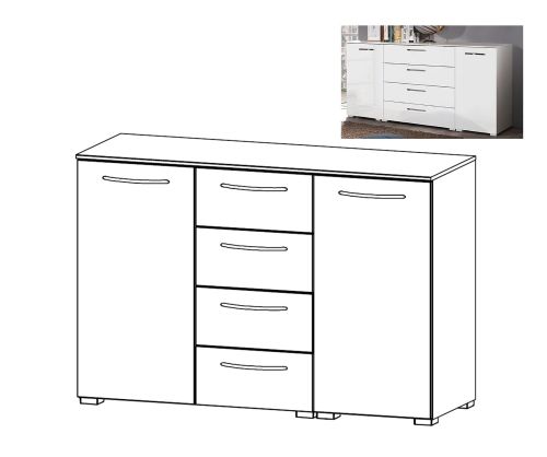 Rauch Aldono Graphite Carcase with White High Polish Front 2 Door 4 Drawer Chest